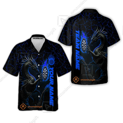 Customized Darts Hawaiian Shirt, Big Dragon Dartboard Flame Darts Hawaiian Shirt Team Style Jersey for Darts Players