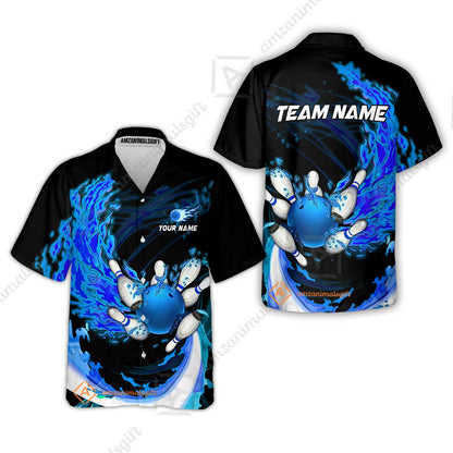 Customized Bowling Polo Team Jerseys, Breath Of Fire Bowling And Pins Multicolor Option Customized Name And Team Name For Bowling Team