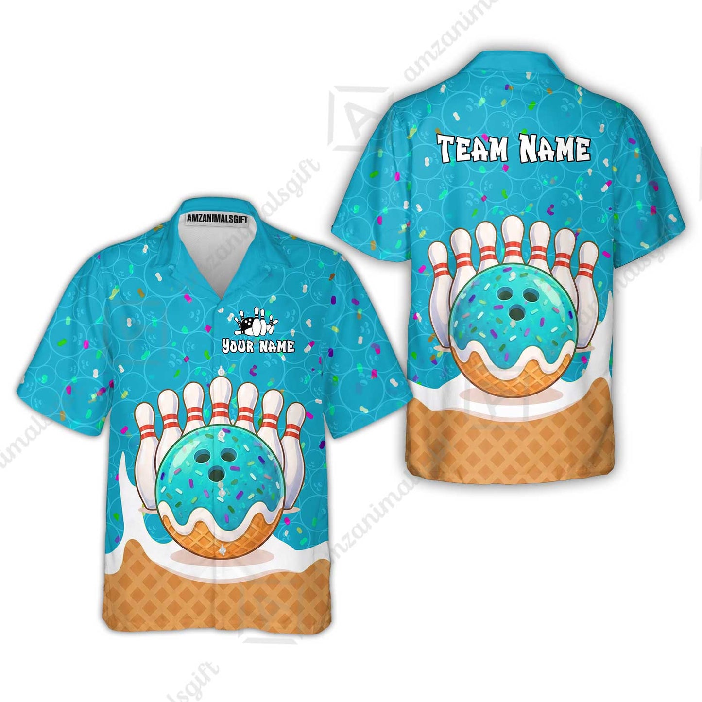 Custom Bowling Jersey Polo Shirt, Bowling Sprinkles Ice Cream Cone, Personalized Name & Team Name
