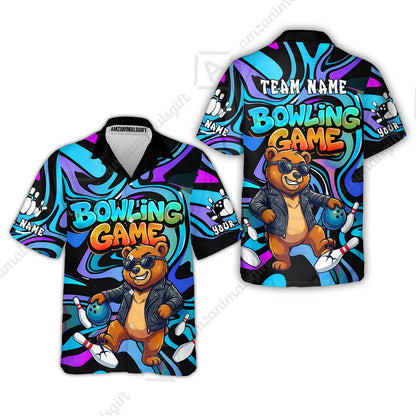 Custom Bowling Jersey Polo Shirt, Trippy Swirl Rocker Bear Graffiti Style, Custom Bowling Jersey Team Shirt For Players With Name & Team Name