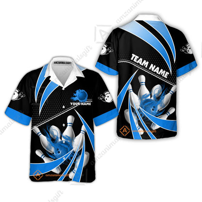 Customized Bowling Hawaiian Shirt , Bowling Ball & Pins Fire Light Sport Hawaiian Shirt Multicolor Option For Bowlers