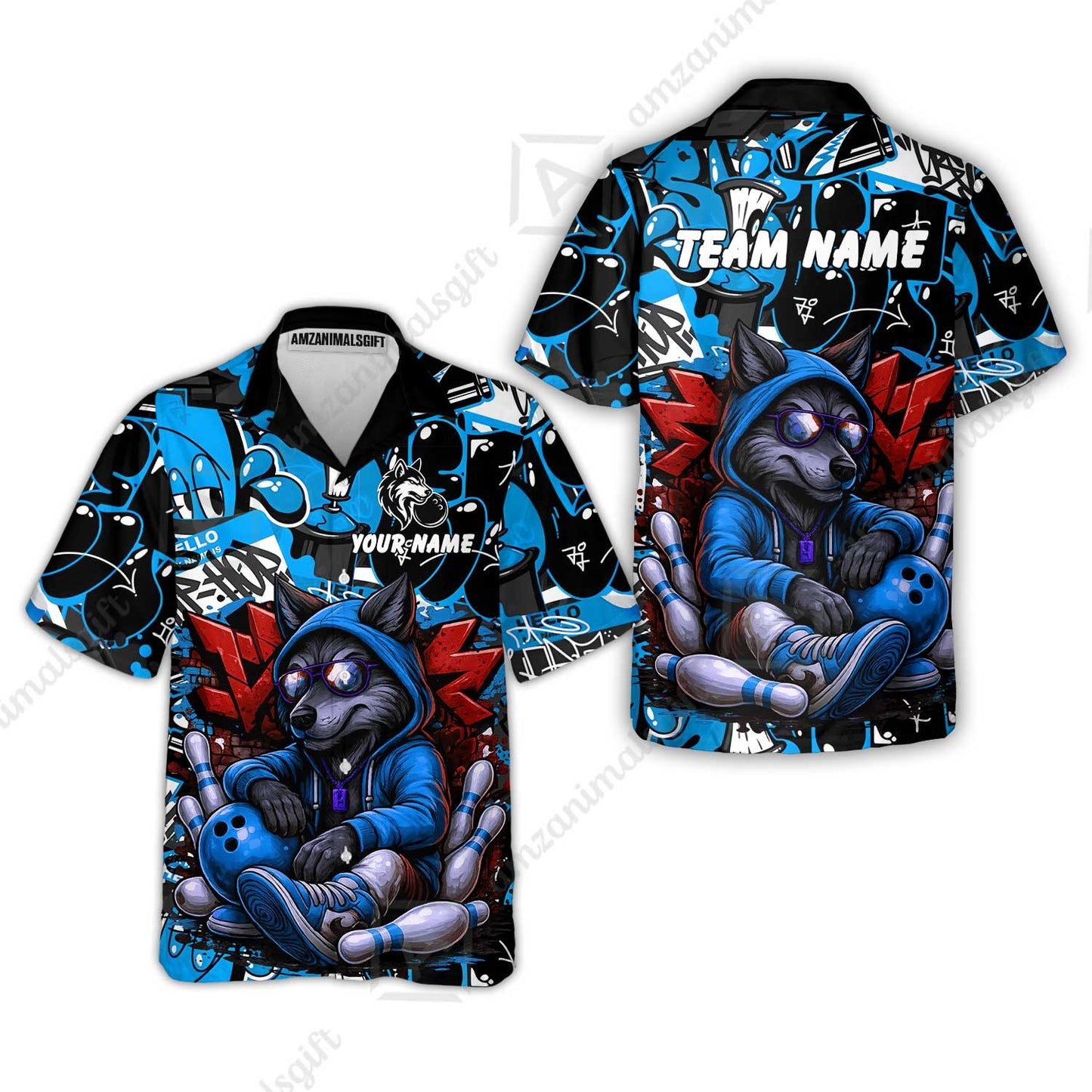 Custom Bowling Jersey Polo Shirt, Badass Wolf Mascot Bowling, Custom Bowling Jersey Team Shirt For Players With Name & Team Name