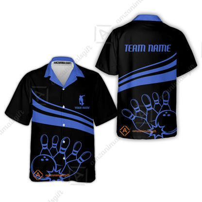 Bowling Customized Jersey Black Shirt Blue Curve Bowling Tenpin Quarter Zip Shirt, Outfit For Bowlers, Bowling Team