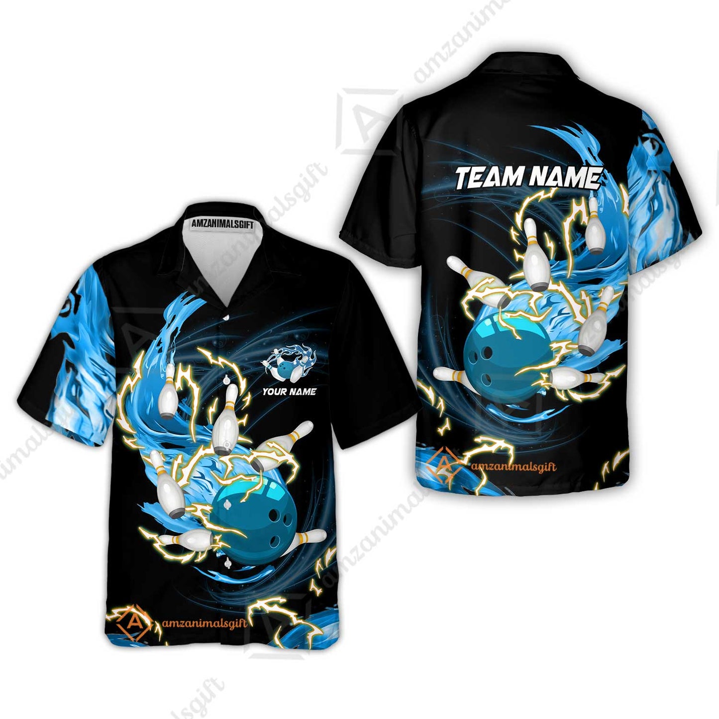 Customized Bowling Hawaiian Shirt, Bowling Ball & Pins Breath Of Thunder Flame Multicolor Option, Perfect Outfit For Bowlers