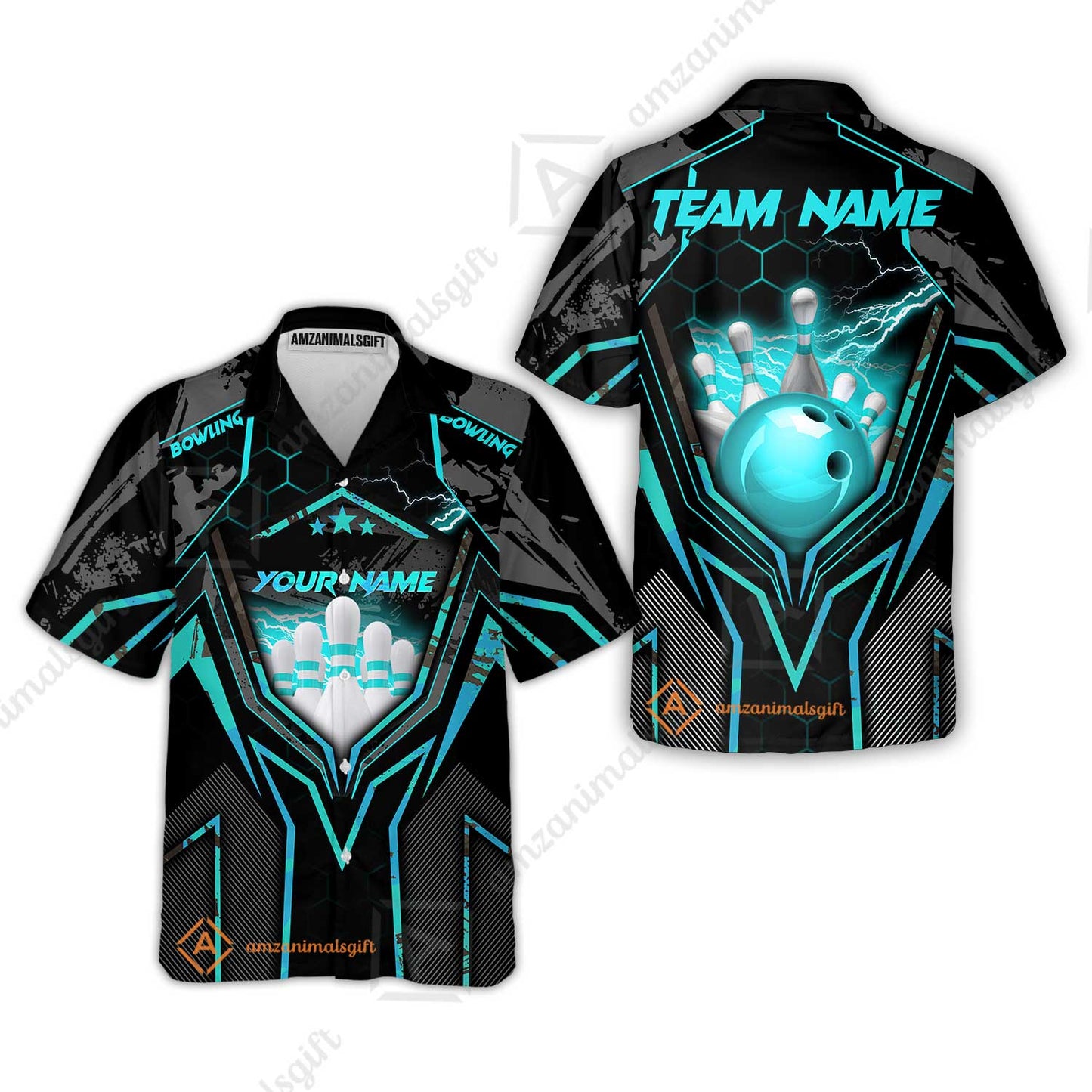 Customized Bowling Jersey, Bowling And Pins Abstract Grunge Texture X Multicolor Option Customized Name And Team Name Zipper Polo Jerseys Shirts