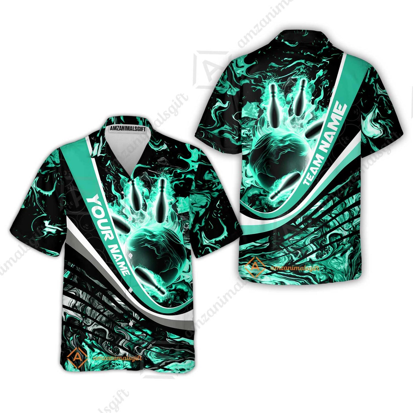 Customized Bowling Polo, Flaming Magma Bowling And Pins Multicolor Option Customized Name Team Name For Bowling Team Shirts