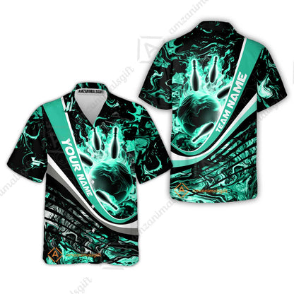 Customized Bowling Polo, Flaming Magma Bowling And Pins Multicolor Option Customized Name Team Name For Bowling Team Shirts