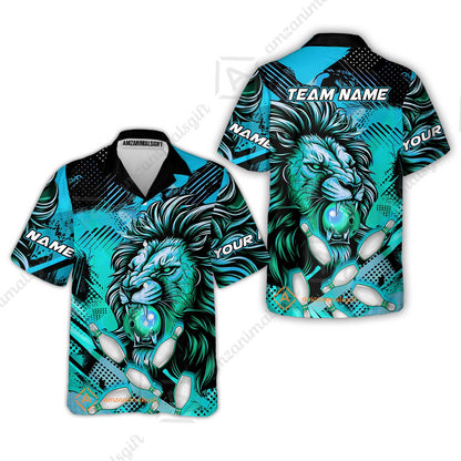 Custom Bowling Team Jerseys Shirts, Bowling uniforms Ball & Pins Lion Pattern Personalized Name And Team Name