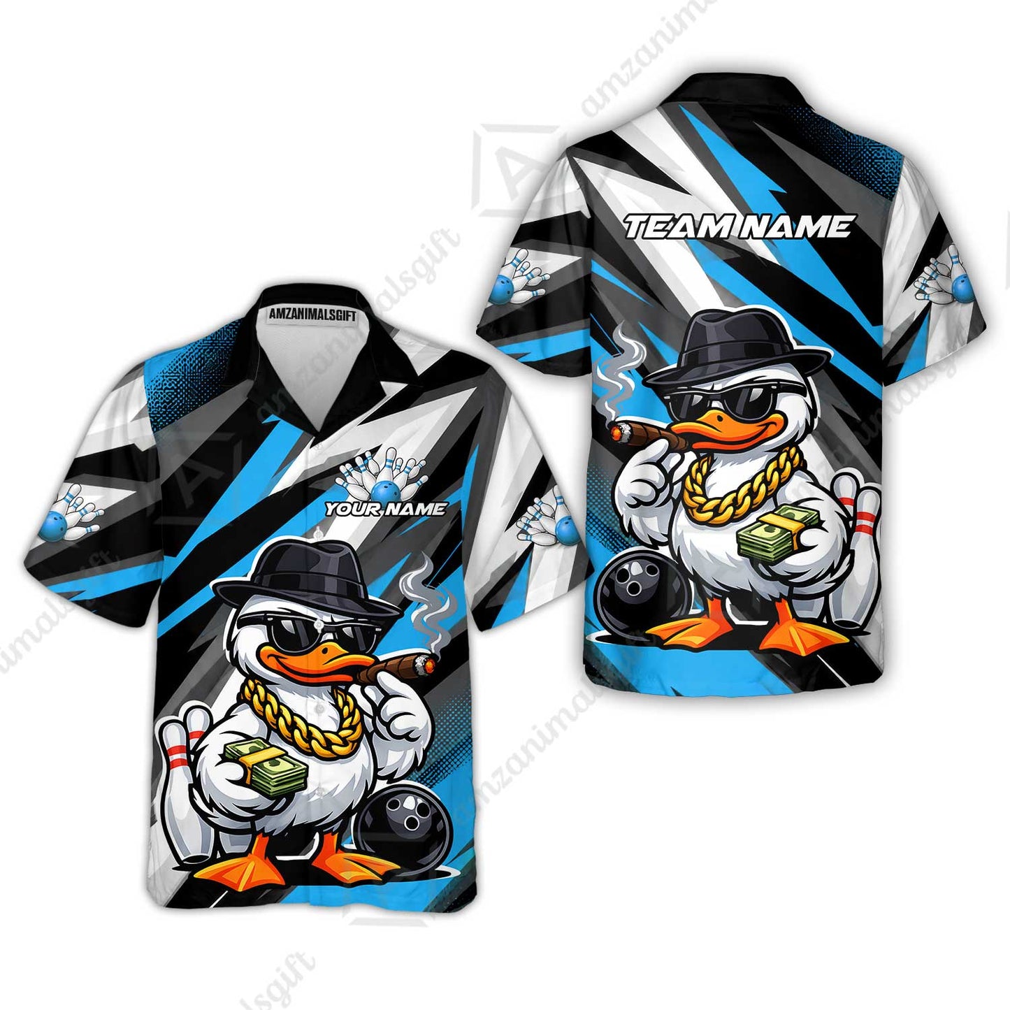 Custom Bowling Jersey Polo Shirt, Boss Hustle Duck Gangster Style, Custom Bowling Jersey Team Shirt For Players With Name and Team Name