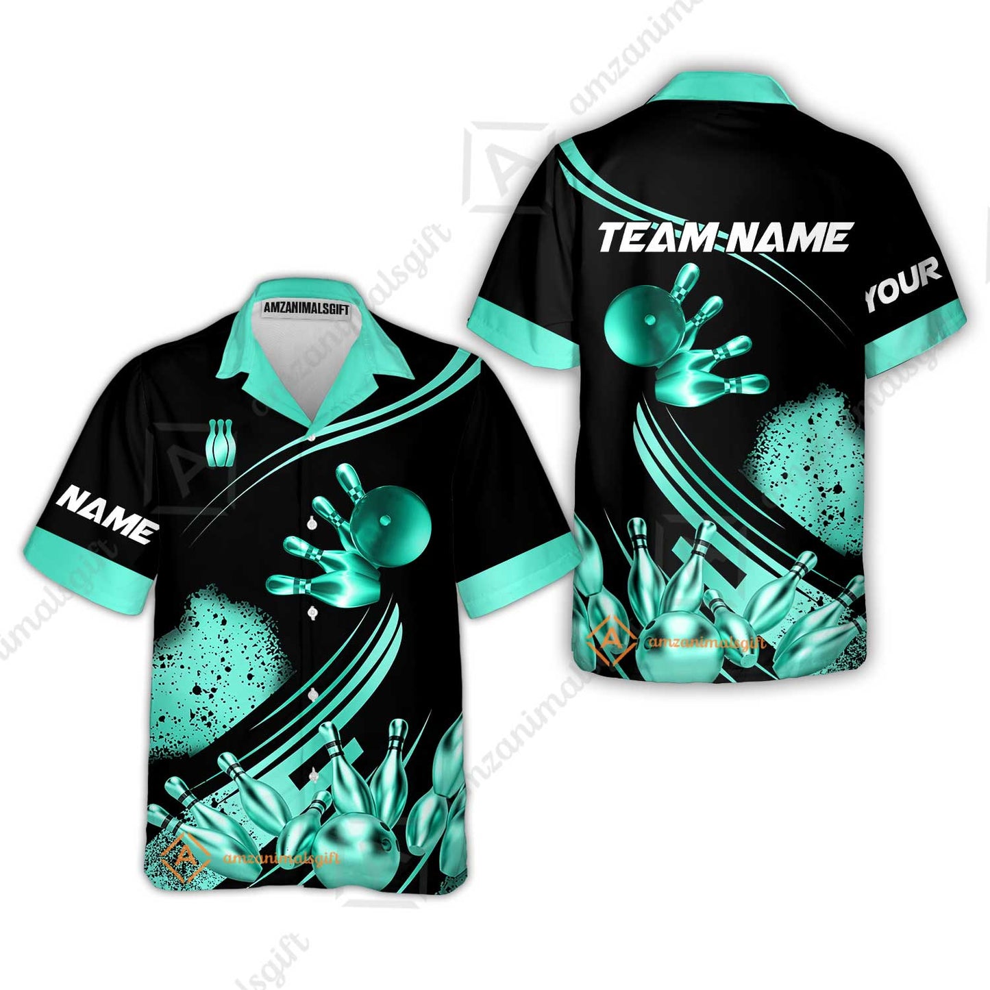 Custom Bowling Team Jerseys Polo Shirts, Bowling Uniforms Ball And Pins Ultimate Golden Multicolor Options Personalized Name And Team Name