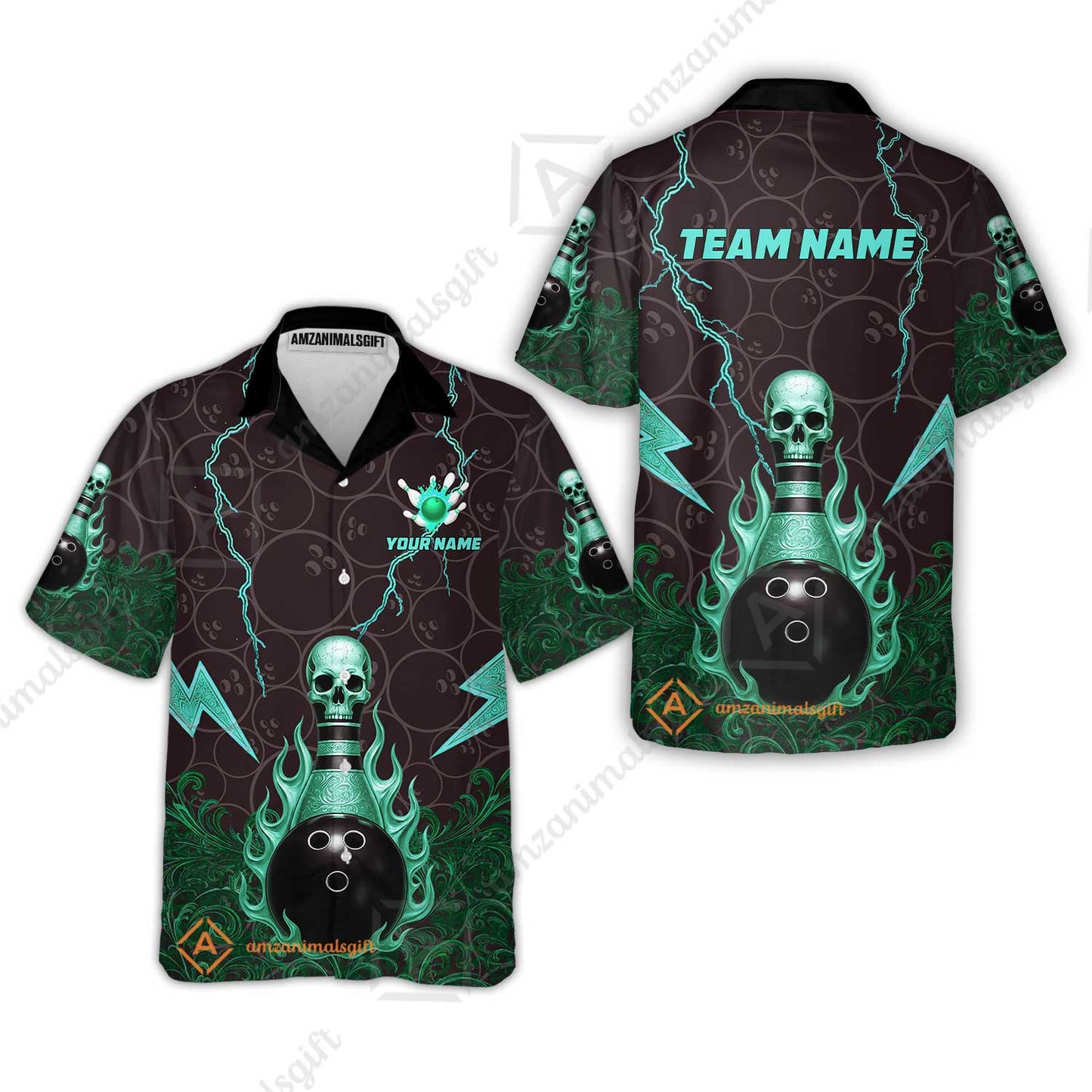 Custom Bowling Team Unisex Polo Shirt, Thunder Skull Strike Personalized Team Shirt, Custom Name and Team Name for Bowlers