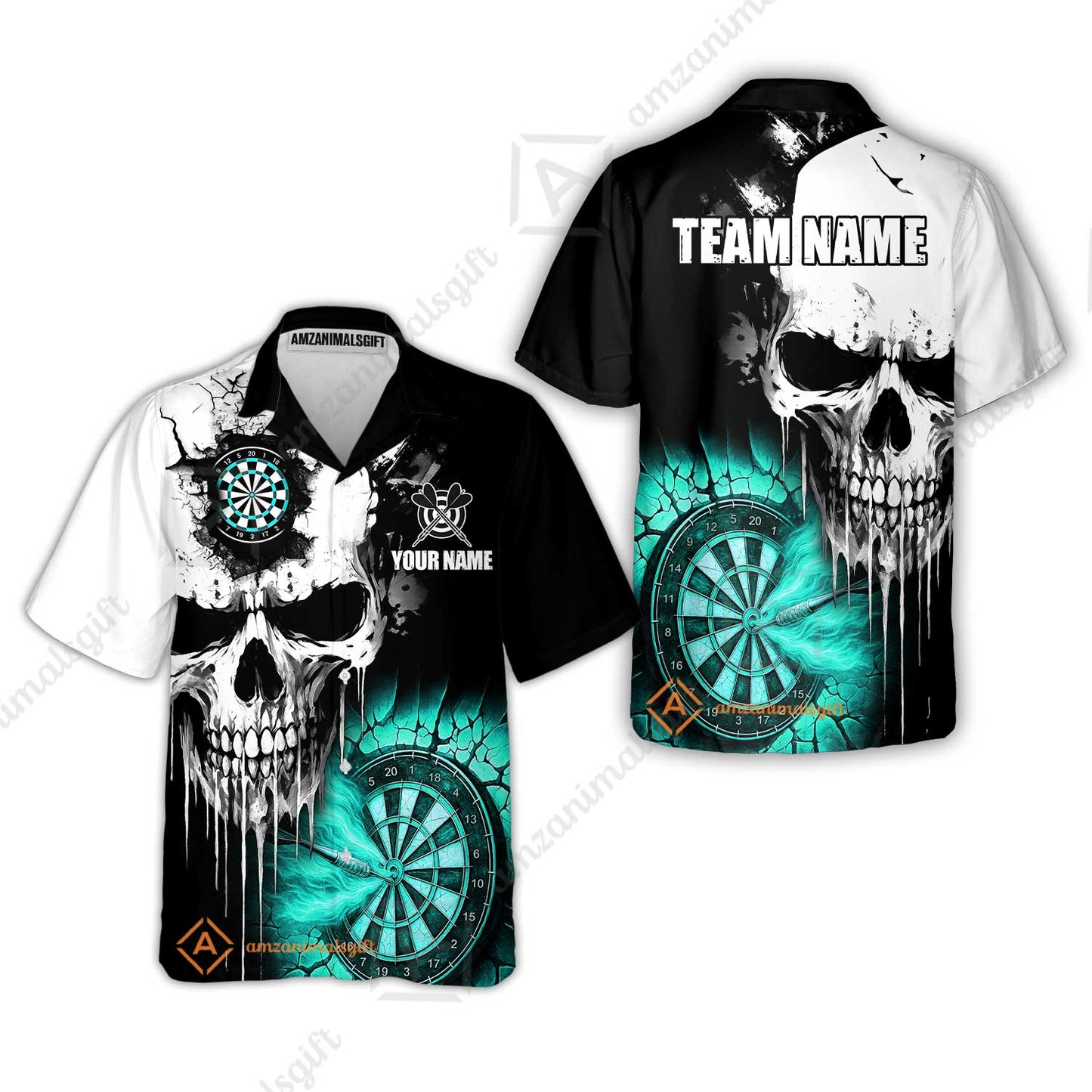 Custom Grunge Skull Crack Wall Darts Team Hawaiian Shirt, Customized Name Team Name Darts Polo Team Jerseys Uniform