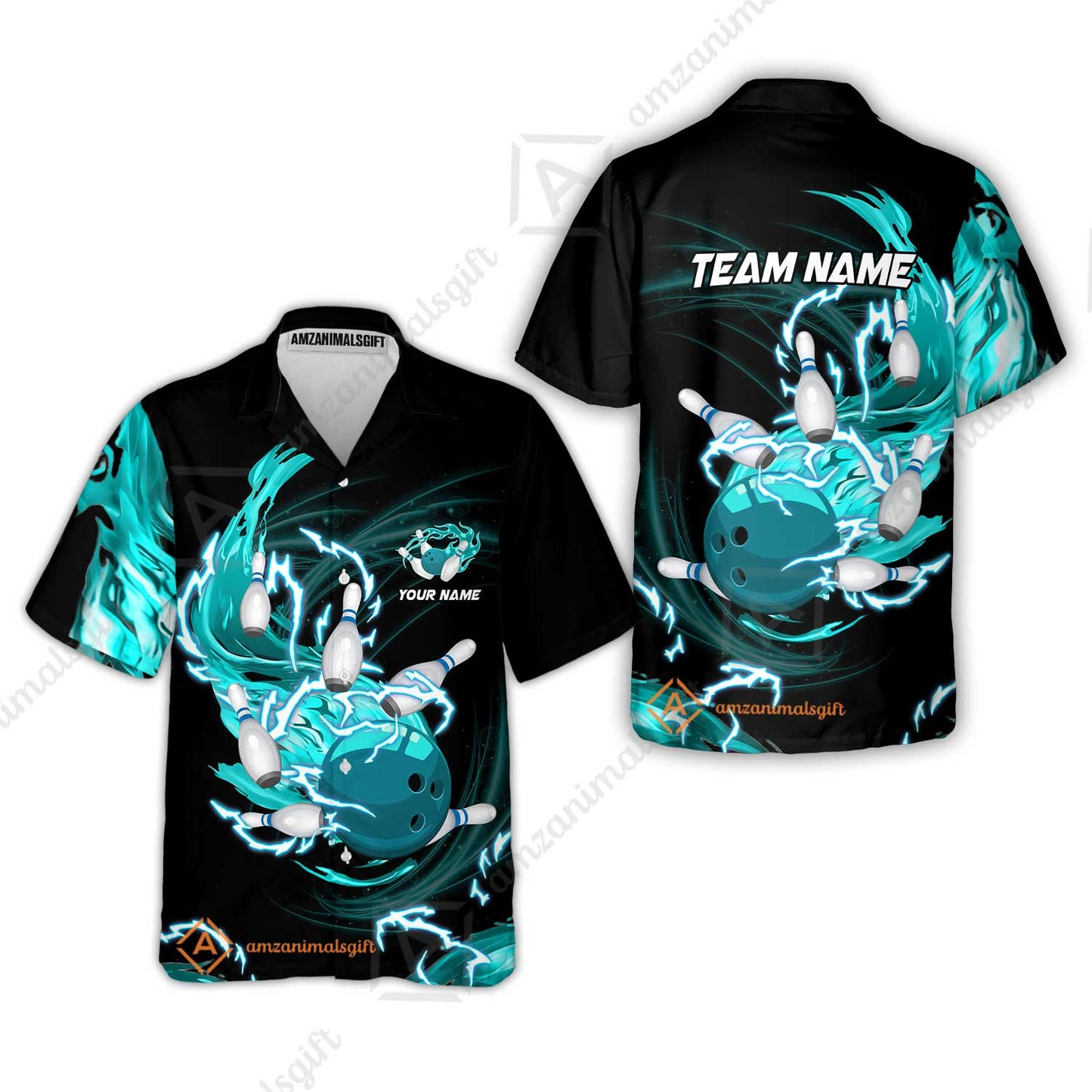Customized Bowling Hawaiian Shirt, Bowling Ball & Pins Breath Of Thunder Flame Multicolor Option, Perfect Outfit For Bowlers