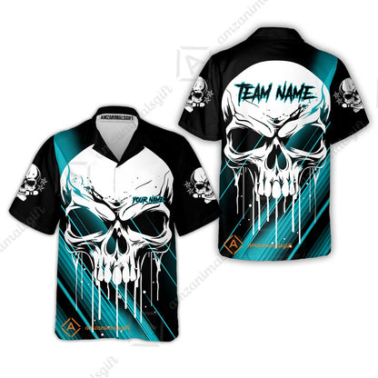 Customized Bowling Polo, Blue Skull Bowling Creepy Style Bowling jerseys Custom Name And Team Shirt