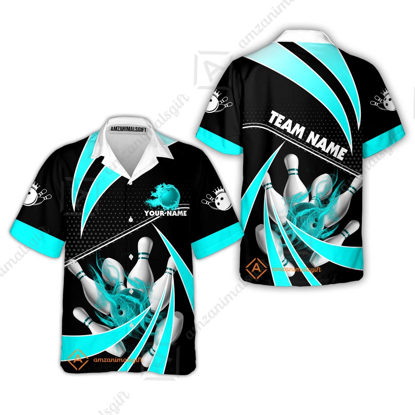 Customized Bowling Hawaiian Shirt , Bowling Ball & Pins Fire Light Sport Hawaiian Shirt Multicolor Option For Bowlers