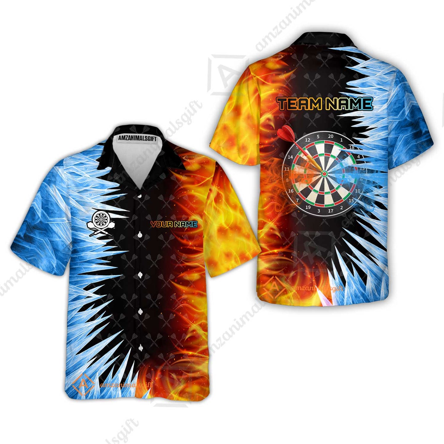 Customized Darts Hawaiian Shirt, Darts Dartboard Ice And Fire Multicolor Hawaiian Shirt Jersey For Darts Players