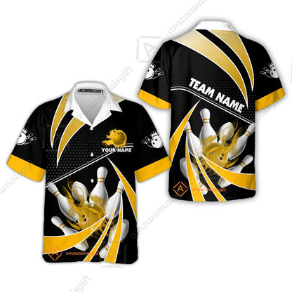Customized Bowling Hawaiian Shirt , Bowling Ball & Pins Fire Light Sport Hawaiian Shirt Multicolor Option For Bowlers