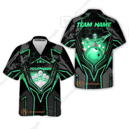 Customized Bowling Jersey, Bowling And Pins Abstract Grunge Texture X Multicolor Option Customized Name And Team Name Zipper Polo Jerseys Shirts