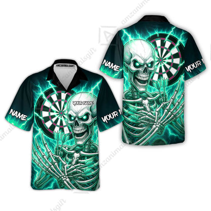 Custom Darts Team Hawaiian Shirt, Dartboard Electric Skeleton Darts Jersey Hawaiian Shirt, Custom Darts Uniforms Jersey