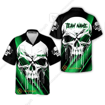 Customized Bowling Polo, Blue Skull Bowling Creepy Style Bowling jerseys Custom Name And Team Shirt