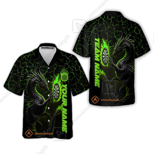 Customized Darts Hawaiian Shirt, Big Dragon Dartboard Flame Darts Hawaiian Shirt Team Style Jersey for Darts Players