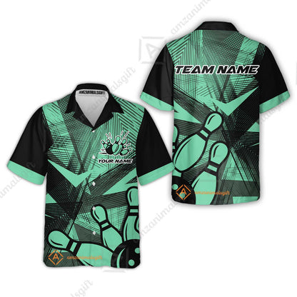 Customized Bowling Hawaiian Shirt, Bowling Ball And Pins Esports Pattern Hawaiian Shirt Uniform For Bowlers