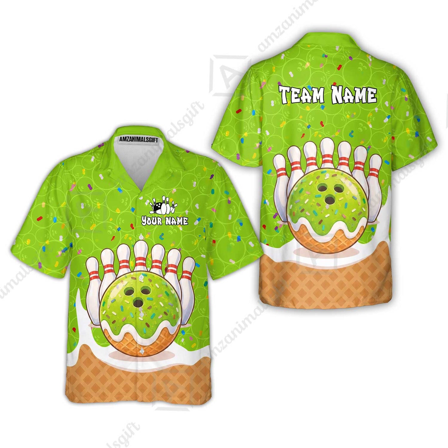 Custom Bowling Jersey Polo Shirt, Bowling Sprinkles Ice Cream Cone, Personalized Name & Team Name
