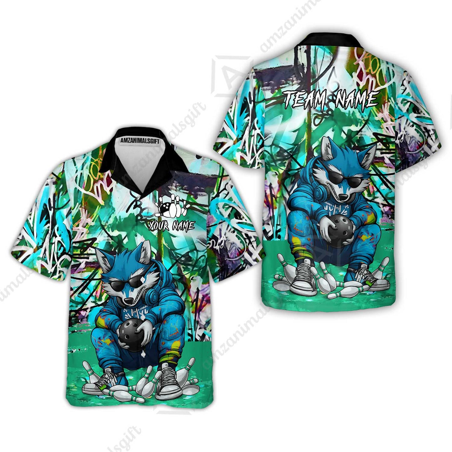Custom Streetwear Wolf Bowling Jersey Polo Shirt, Custom Streetwear Wolf Bowling Jersey Team Shirt For Players With Name & Team Name