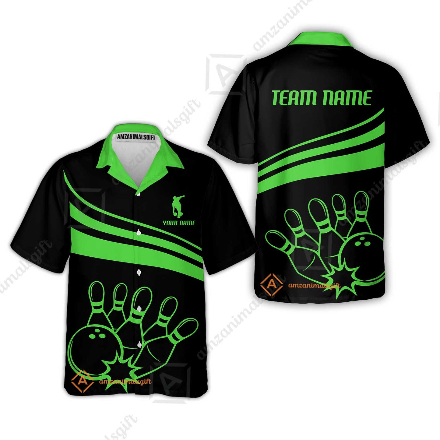 Bowling Customized Jersey Black Shirt Green Curve Bowling Tenpin Quarter Zip Shirt, Outfit For Bowlers, Bowling Team