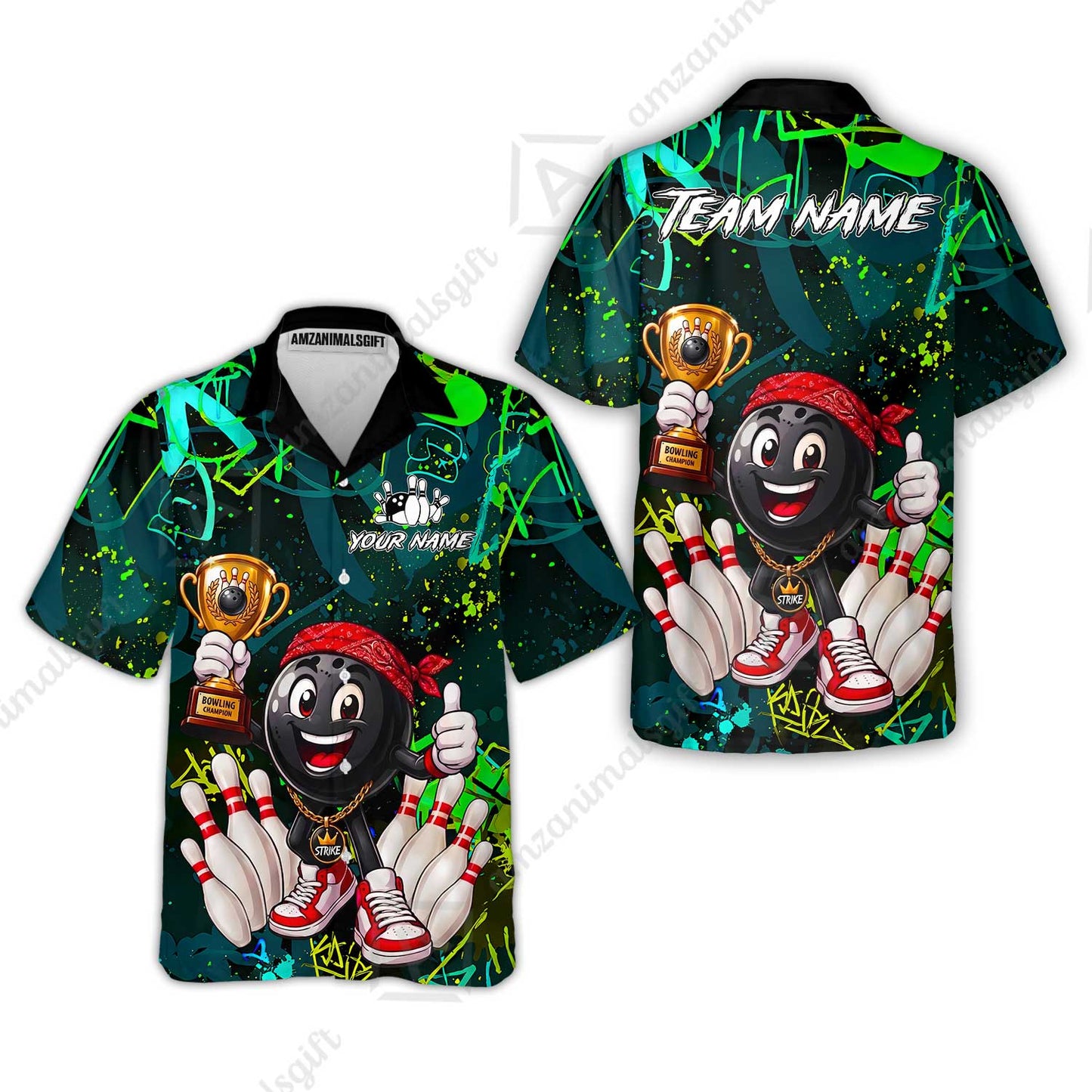 Custom Bowling Jersey Polo Shirt, Graffiti Champion, Custom Bowling Jersey Team Shirt For Players With Name & Team Name