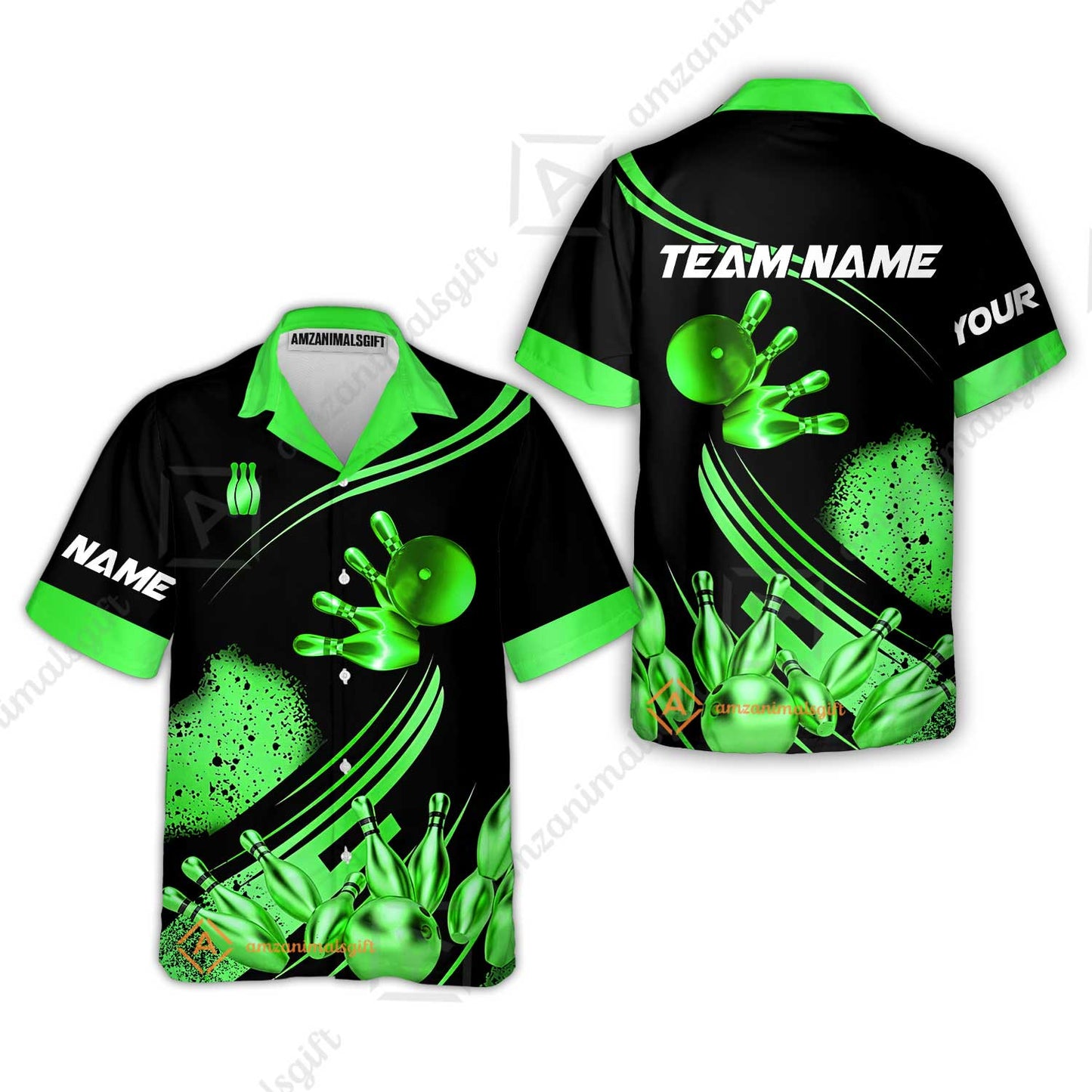 Custom Bowling Team Jerseys Polo Shirts, Bowling Uniforms Ball And Pins Ultimate Golden Multicolor Options Personalized Name And Team Name