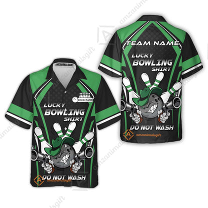 Customized Bowling Team Hawaiian Shirt, Lucky Bowling Shirt Do Not Wash Bowling Ball Aiming Guns, Personalized Name Bowling Shirt