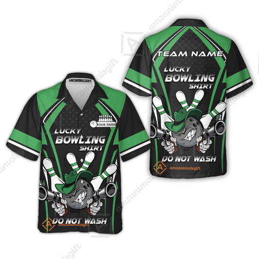 Customized Bowling Team Hawaiian Shirt, Lucky Bowling Shirt Do Not Wash Bowling Ball Aiming Guns, Personalized Name Bowling Shirt