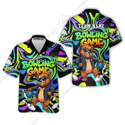 Custom Bowling Jersey Polo Shirt, Trippy Swirl Rocker Bear Graffiti Style, Custom Bowling Jersey Team Shirt For Players With Name & Team Name