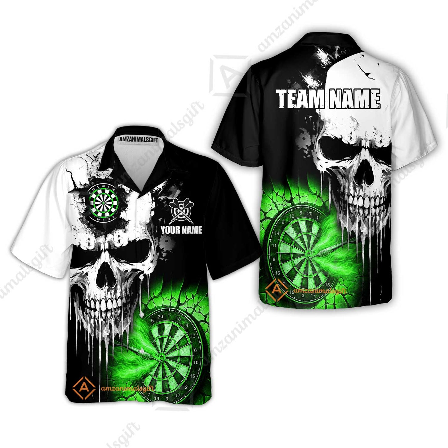 Custom Grunge Skull Crack Wall Darts Team Hawaiian Shirt, Customized Name Team Name Darts Polo Team Jerseys Uniform