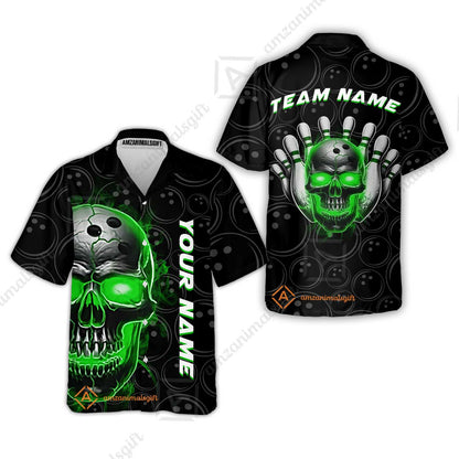 Customized Bowling Team Jersey Skull Flaming In Bowling Pattern Personalized Name Team Name Quarter-Zip Jerseys For Bowlers