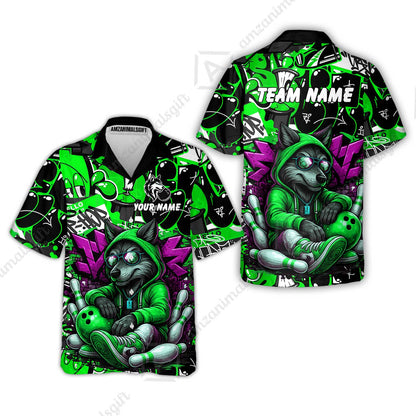 Custom Bowling Jersey Polo Shirt, Badass Wolf Mascot Bowling, Custom Bowling Jersey Team Shirt For Players With Name & Team Name