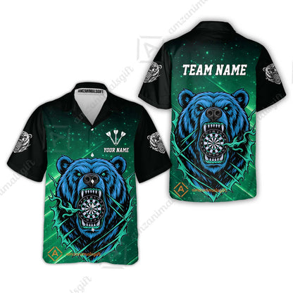Customized Darts Team Uniform Shirt, Personalized Furious Bear Darts Collar Quarter-Zip Shirt with Name & Team Name