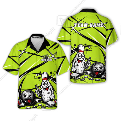 Custom Bowling Jersey Polo Shirt, Drunk Bowling Pin And Ball, Custom Bowling Jersey Team Shirt For Players With Name & Team Name