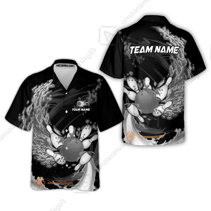 Personalized Bowling Jersey Breath Of Flaming Bowling Ball And Pins Multicolor Option Custom Name And Team Name For Bowlers