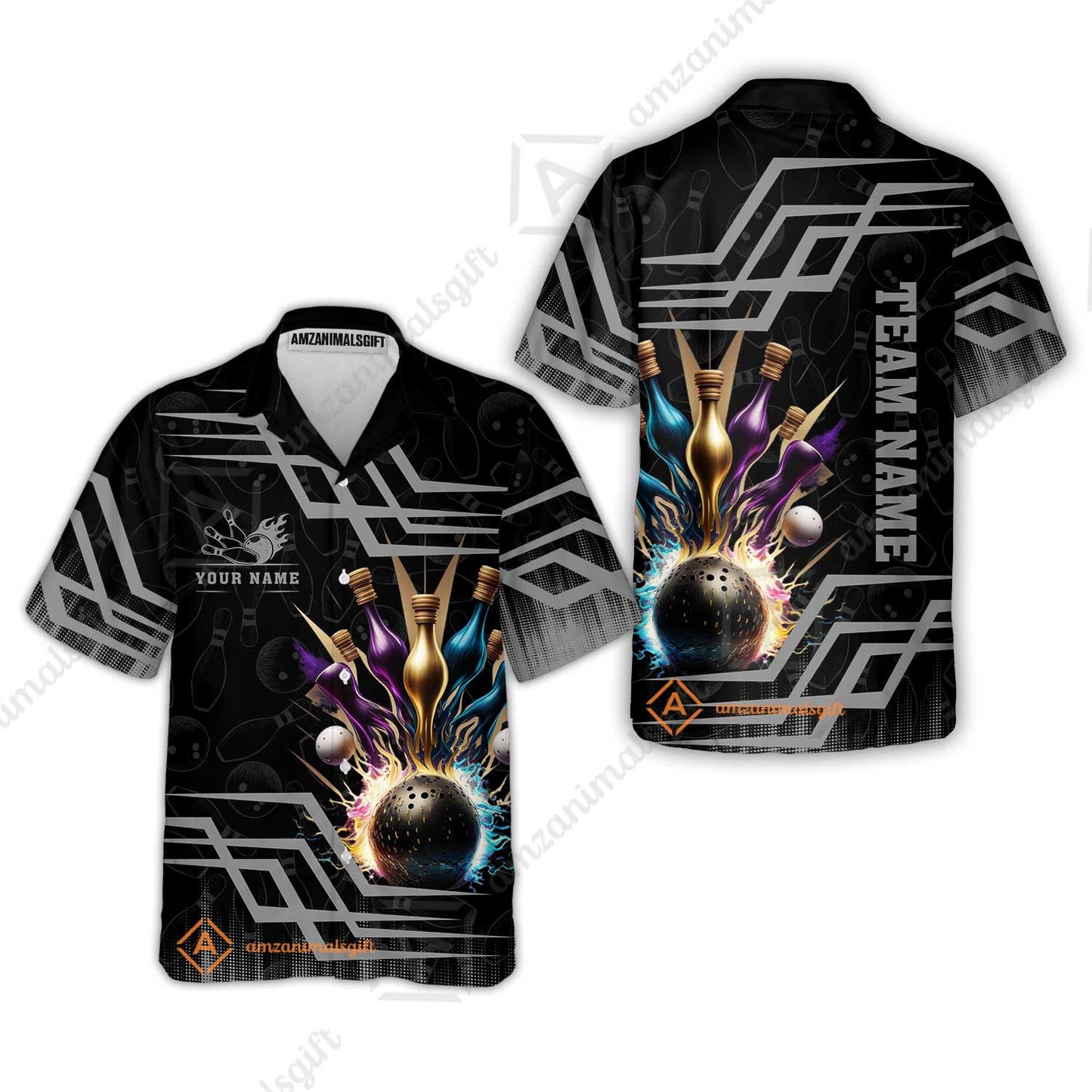 Customized Bowling Unisex Polo, Bowling And Pins Royal Multicolor Option Customized Name And Team Name For Bowling Team