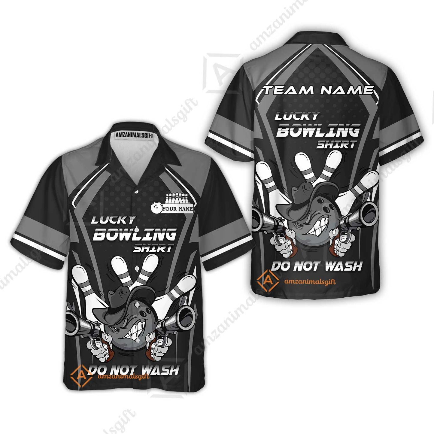 Customized Bowling Team Hawaiian Shirt, Lucky Bowling Shirt Do Not Wash Bowling Ball Aiming Guns, Personalized Name Bowling Shirt