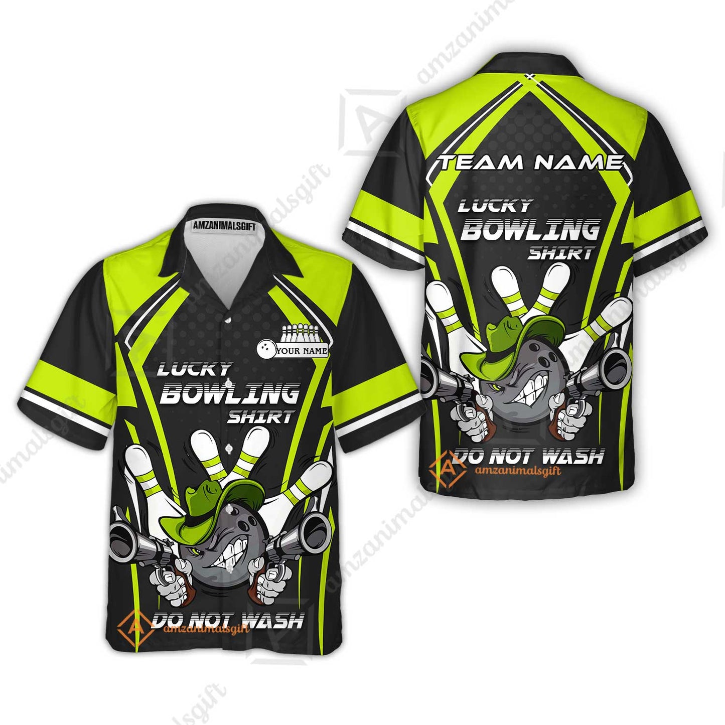 Customized Bowling Team Hawaiian Shirt, Lucky Bowling Shirt Do Not Wash Bowling Ball Aiming Guns, Personalized Name Bowling Shirt