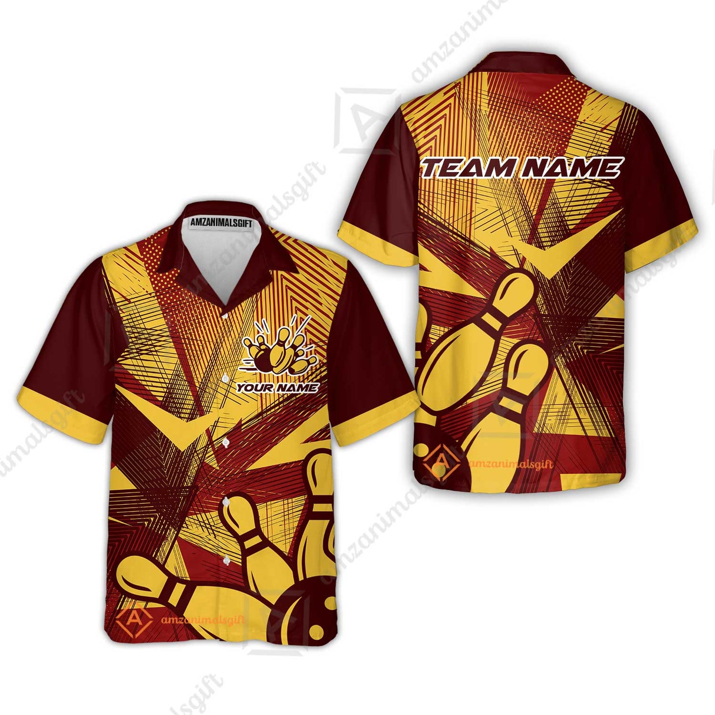 Customized Bowling Hawaiian Shirt, Bowling Ball And Pins Esports Pattern Hawaiian Shirt Uniform For Bowlers