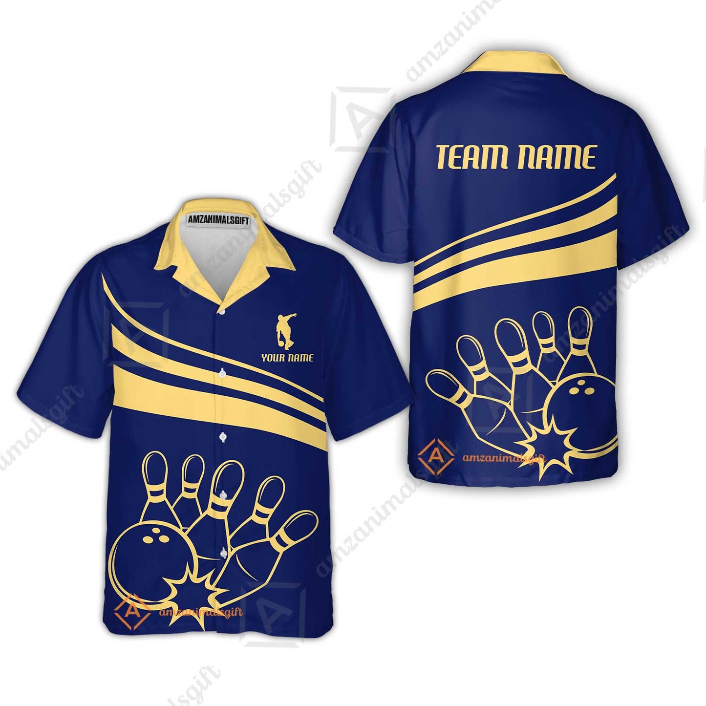 Bowling Customized Jersey Navy Shirt Gold Curve Bowling Tenpin Quarter Zip Shirt, Outfit For Bowlers, Bowling Team