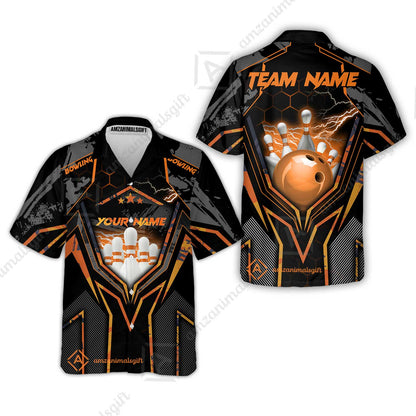 Customized Bowling Jersey, Bowling And Pins Abstract Grunge Texture X Multicolor Option Customized Name And Team Name Zipper Polo Jerseys Shirts