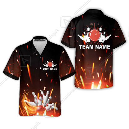 Custom Bowling Team Jerseys Polo Shirts, Bowling uniforms Flame Bowling Ball And Pins Short Sleeve Polo For Men Women Bowlers