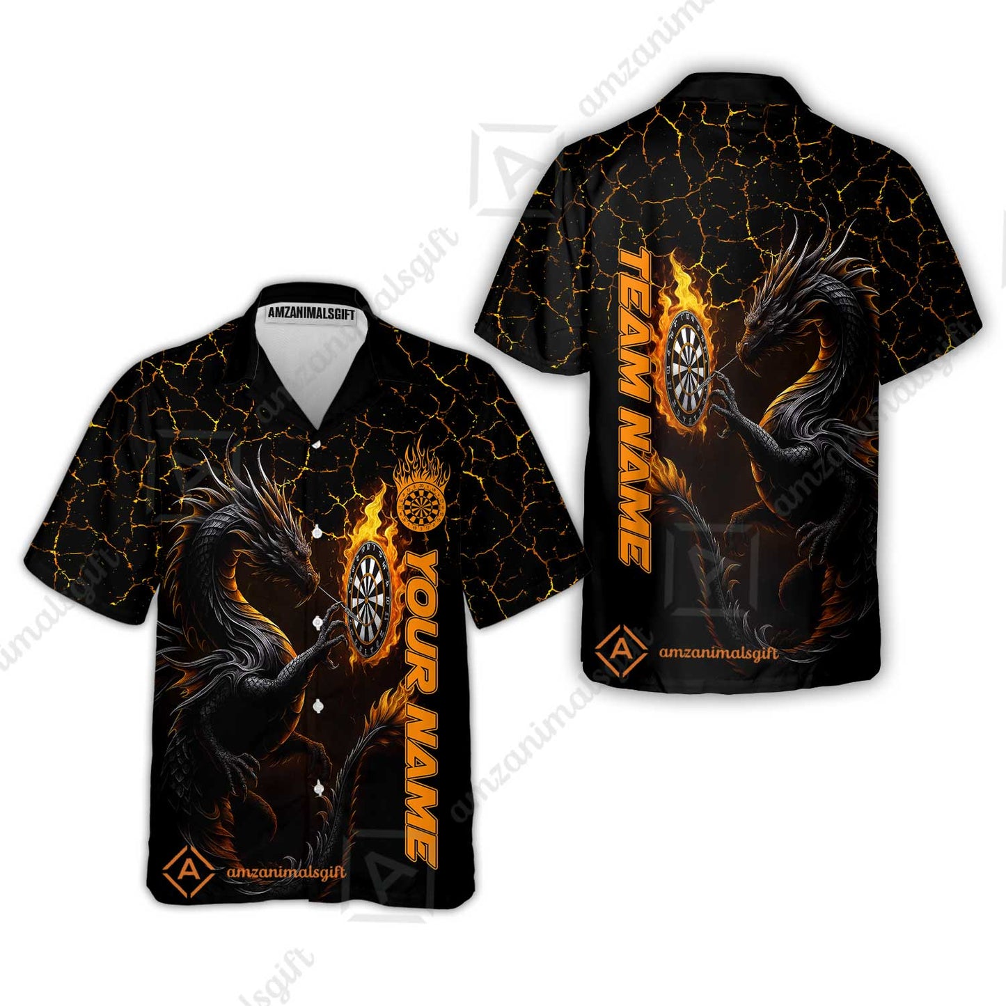 Customized Darts Hawaiian Shirt, Big Dragon Dartboard Flame Darts Hawaiian Shirt Team Style Jersey for Darts Players