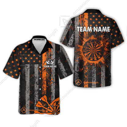 Customized Darts Hawaiian Shirt, Turquoise Grunge US Flag Patriotic Darts Hawaiian Shirt Jersey for Darts Players