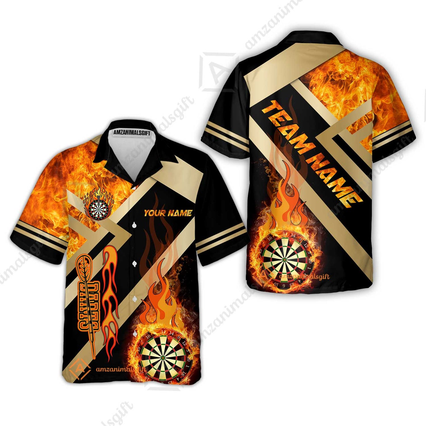 Customized Darts Hawaiian Shirt, Darts Dartboard Fire Flame Multicolor Team Hawaiian Shirt Jersey For Darts Players